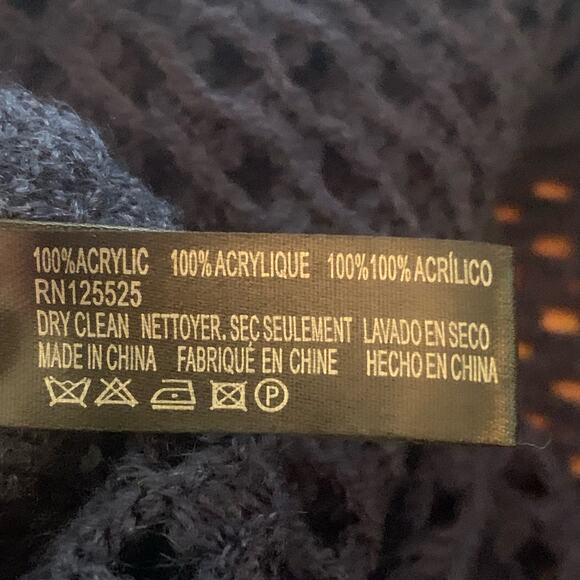 V-Neck Open Knit Kimono Sleeve Poncho Sweater Blue Pullover One Size - Picture 7 of 7